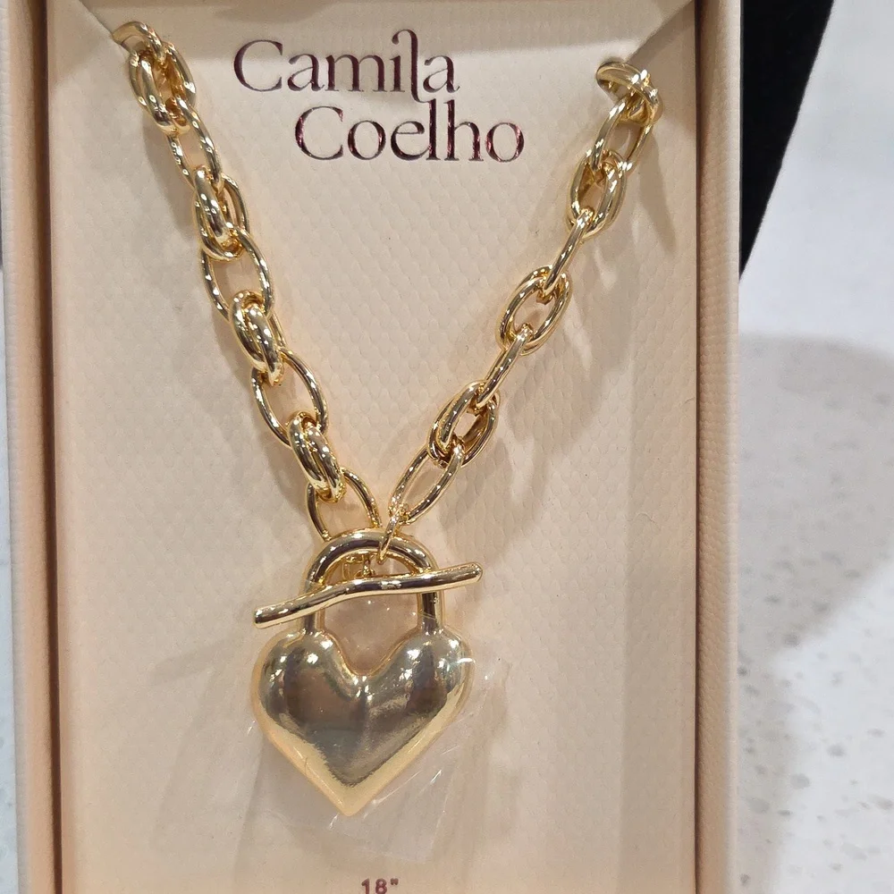 💛 Camila Coelho▪️beautiful Golden Tone Chain Heart Pendant Necklace